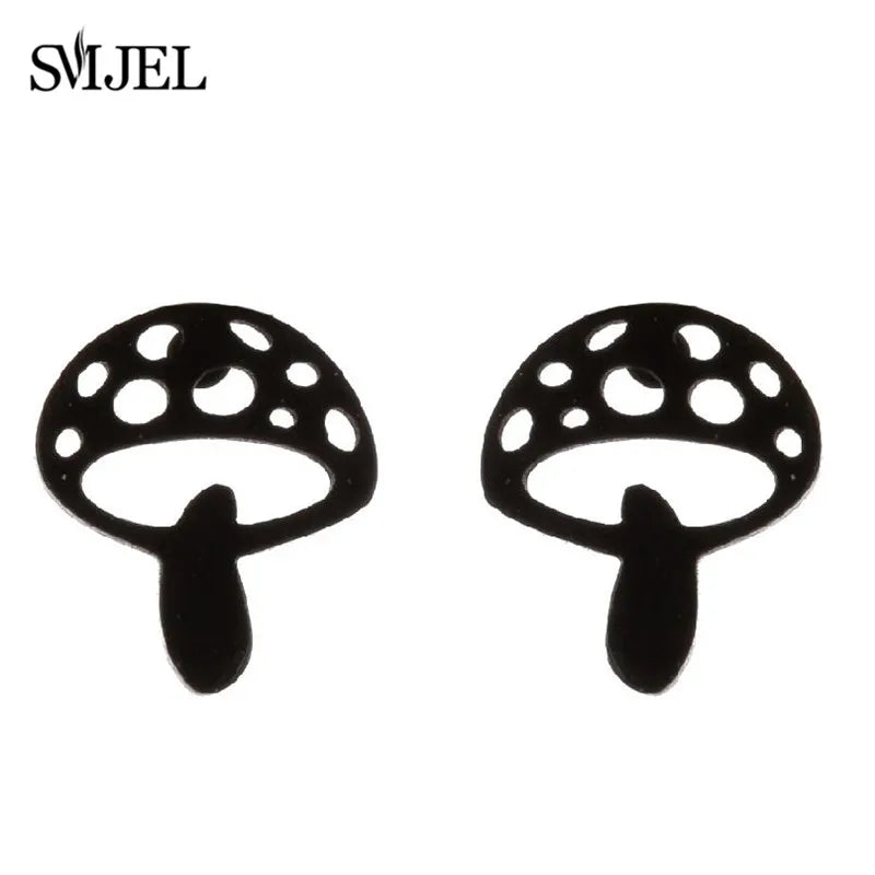 Stainless Steel Mini Stud Earrings Mushroom Cherry Weather Sun Water Droplets Cartilage Ear Piercing Jewelry Skull Face Studs