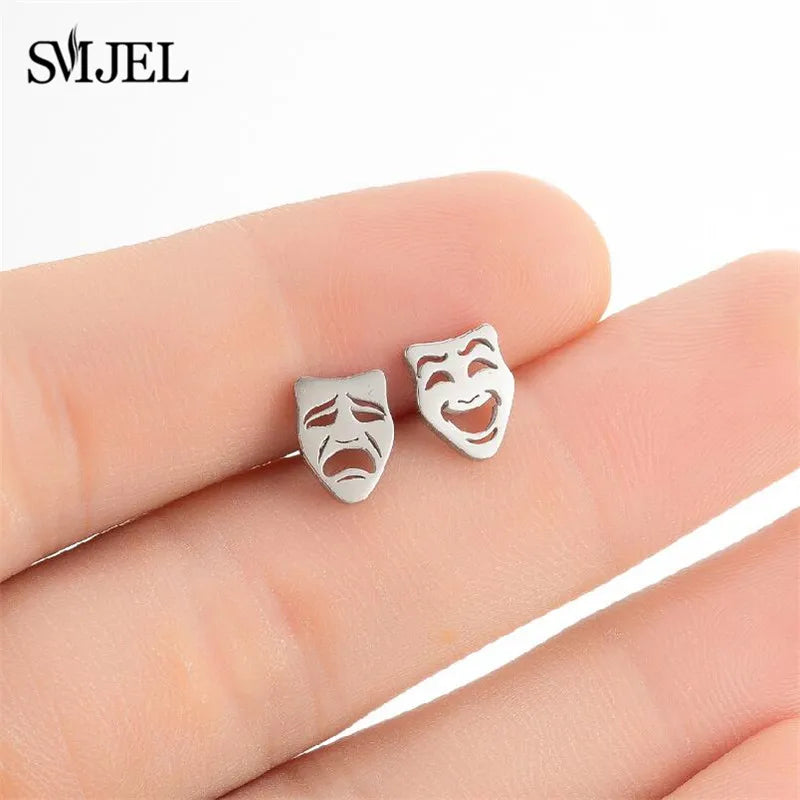 Stainless Steel Mini Stud Earrings Mushroom Cherry Weather Sun Water Droplets Cartilage Ear Piercing Jewelry Skull Face Studs