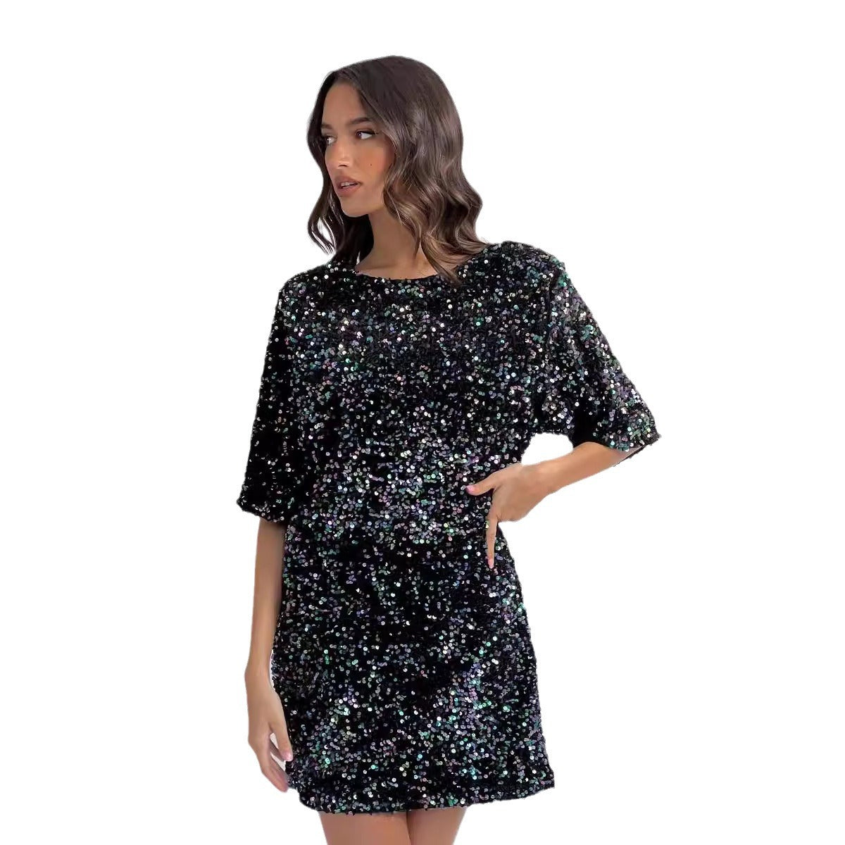 Sequin Fashion Temperament Short Sleeve Dress