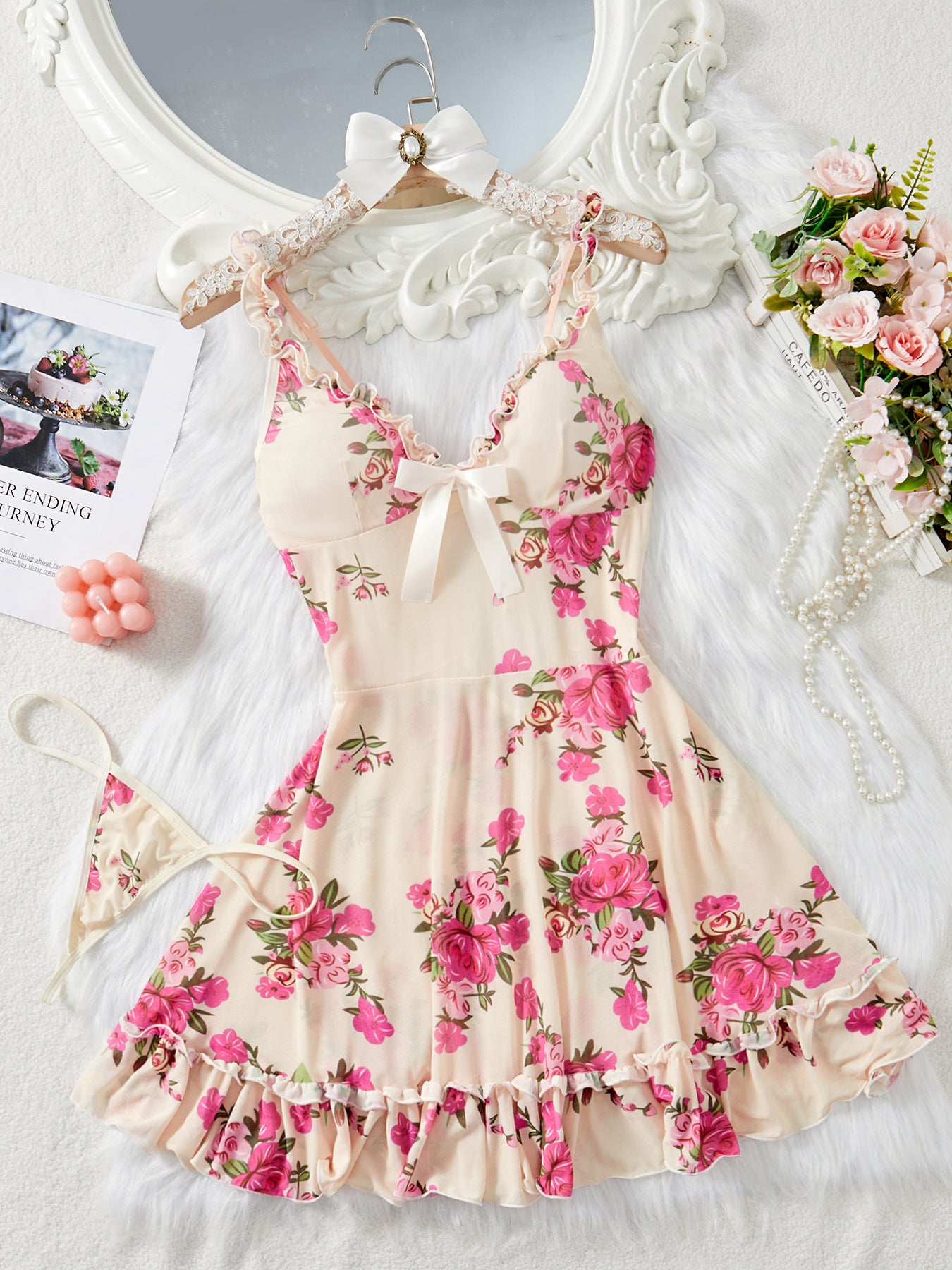 Women's French Printed Floral Strap Dress