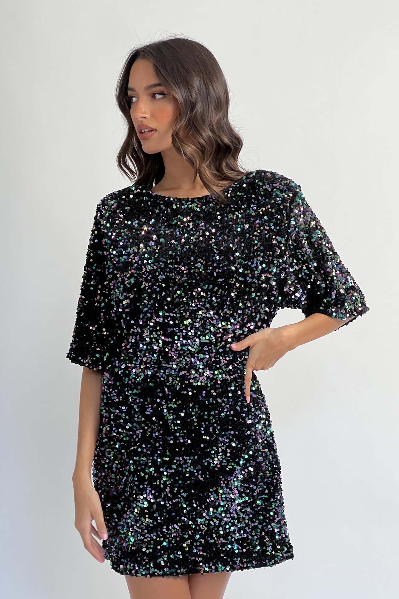 Sequin Fashion Temperament Short Sleeve Dress