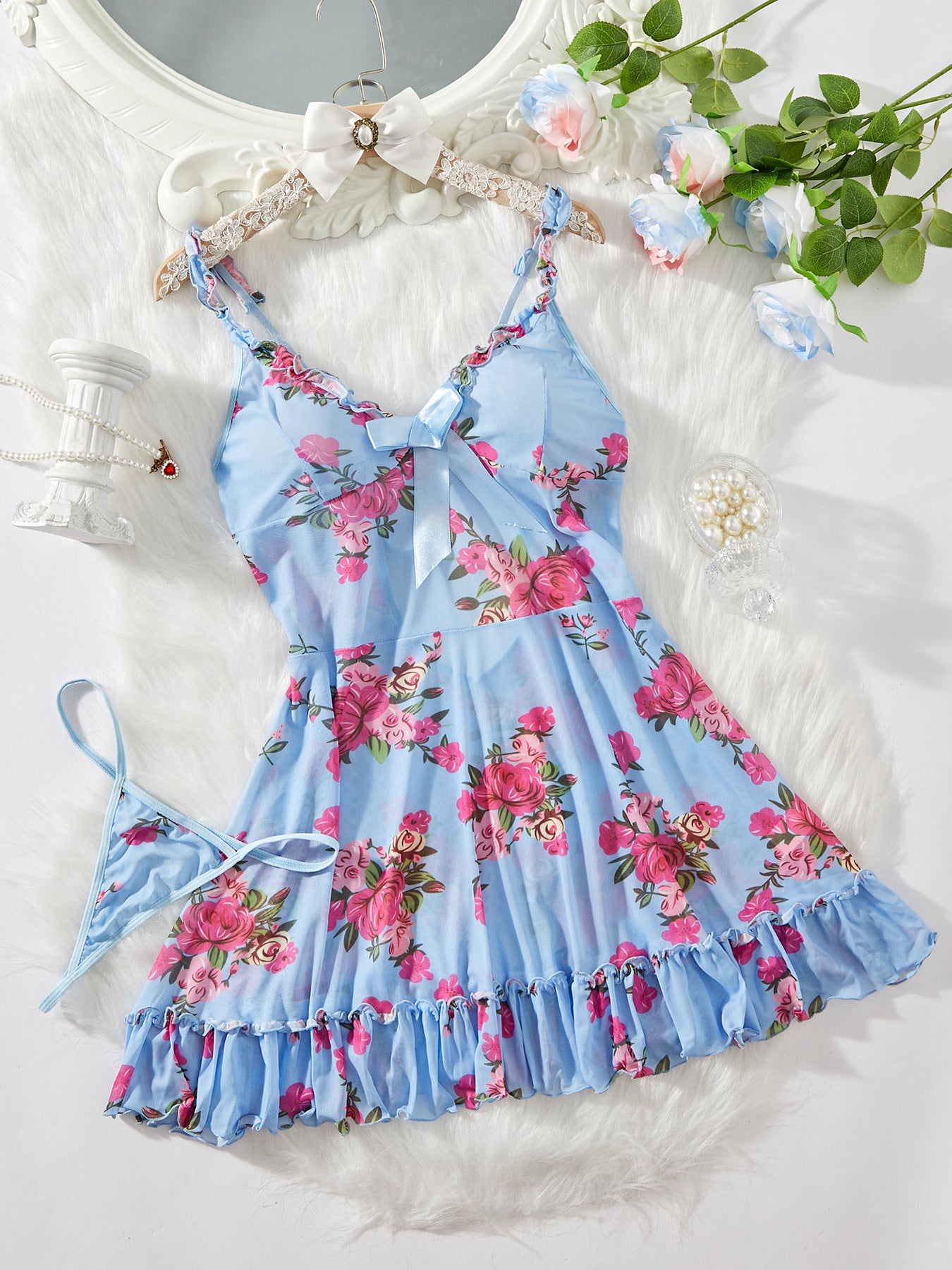 Women's French Printed Floral Strap Dress