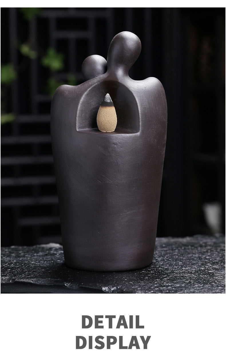 Lover Couple Ceramic Sandalwood Backflow Incense Burner, Home Decor Waterfall Incense Burner Valentine's Day Gift Christmas Gift