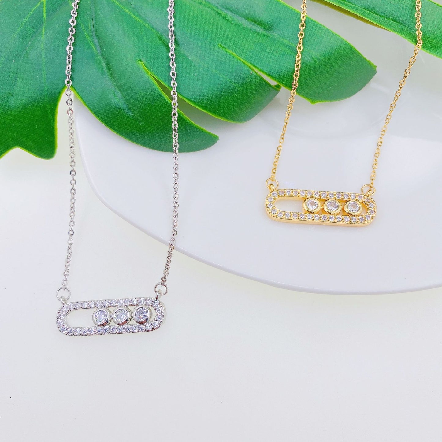 Arab Style Crystal Bead Pendant Necklace For Women Dainty Wedding Jewelry Stainless Steel Gold Plated 3 Dot On Oval Necklaces