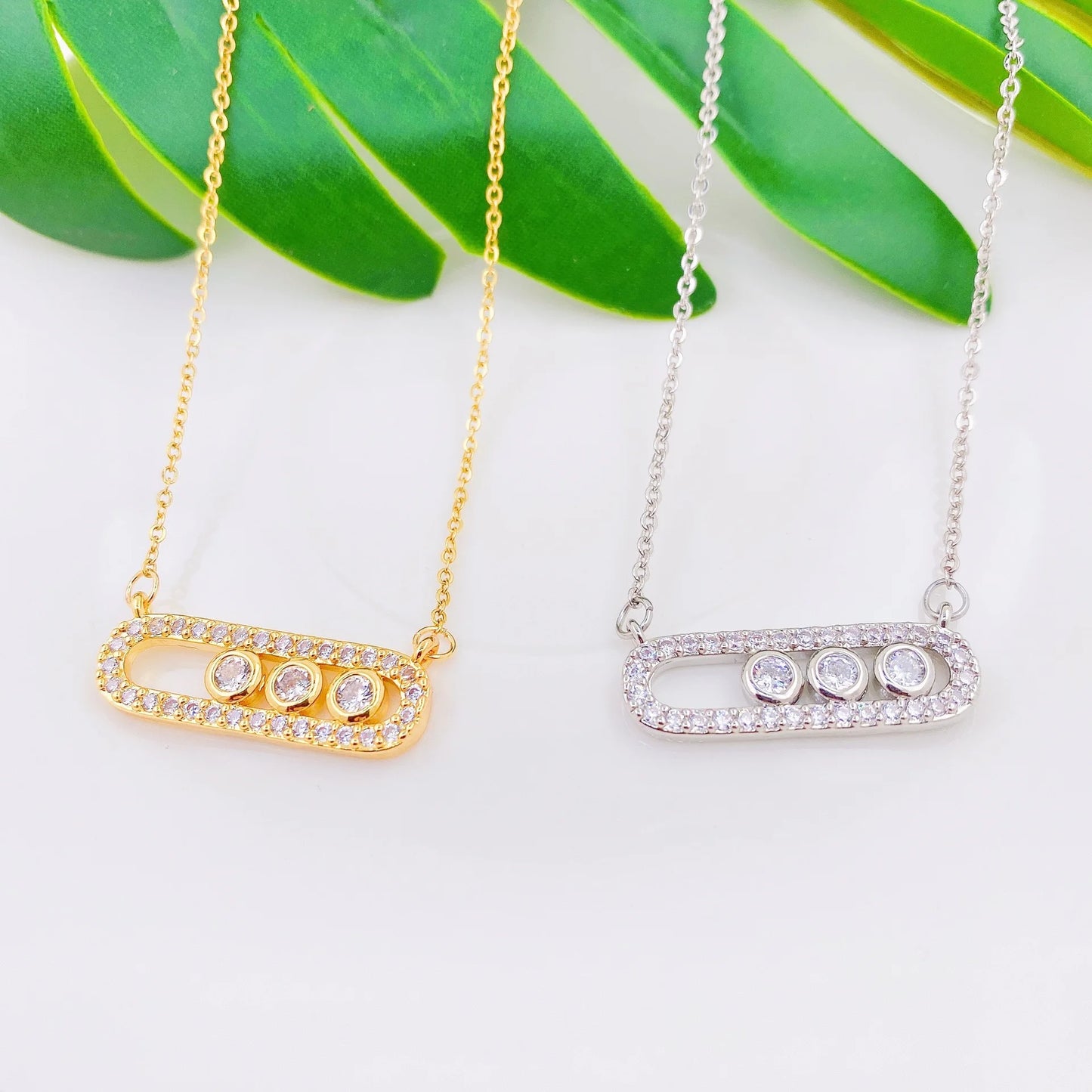 Arab Style Crystal Bead Pendant Necklace For Women Dainty Wedding Jewelry Stainless Steel Gold Plated 3 Dot On Oval Necklaces