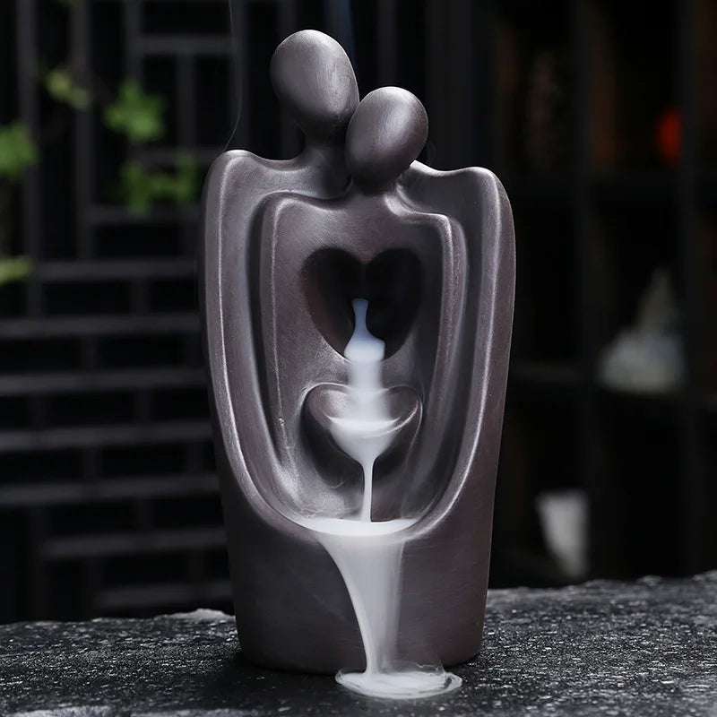 Lover Couple Ceramic Sandalwood Backflow Incense Burner, Home Decor Waterfall Incense Burner Valentine's Day Gift Christmas Gift