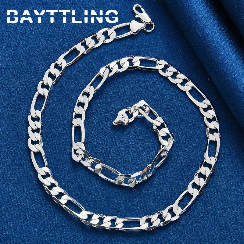 925 Sterling Silver 8MM 16-24 Inches Figaro Chain Men Necklace For Women Fashion Jewelry Wedding Engagement Accessories Party