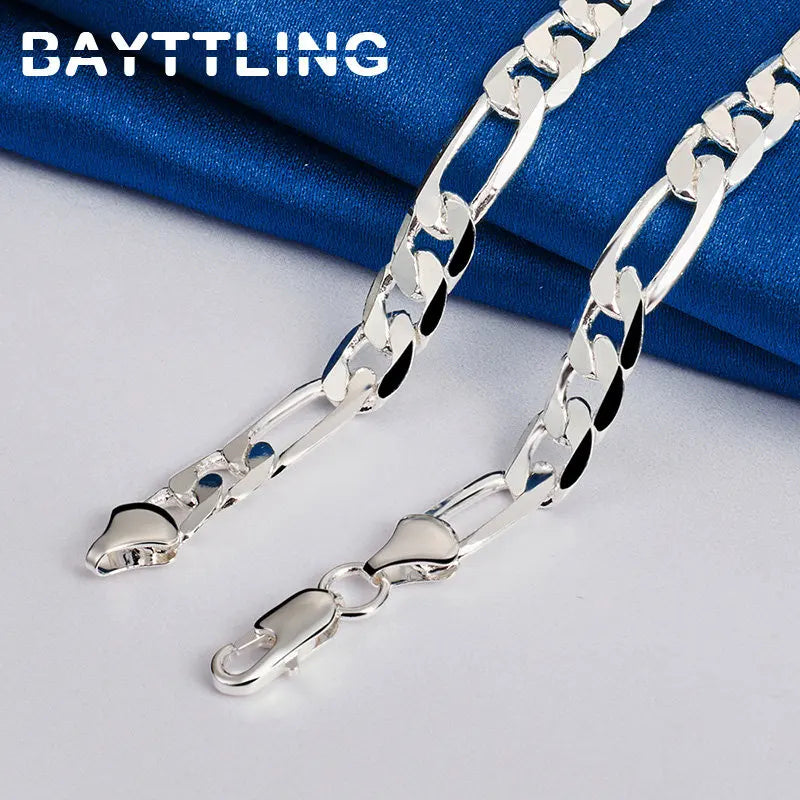 925 Sterling Silver 8MM 16-24 Inches Figaro Chain Men Necklace For Women Fashion Jewelry Wedding Engagement Accessories Party