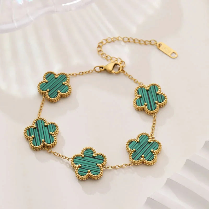 Fashion Four-leaf Clover Jewelry Design Bracelet Stainless Steel 18k Gold-plated Waterproof Bracelet Five-leaf Clover