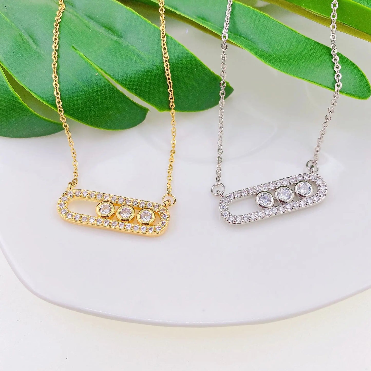 Arab Style Crystal Bead Pendant Necklace For Women Dainty Wedding Jewelry Stainless Steel Gold Plated 3 Dot On Oval Necklaces