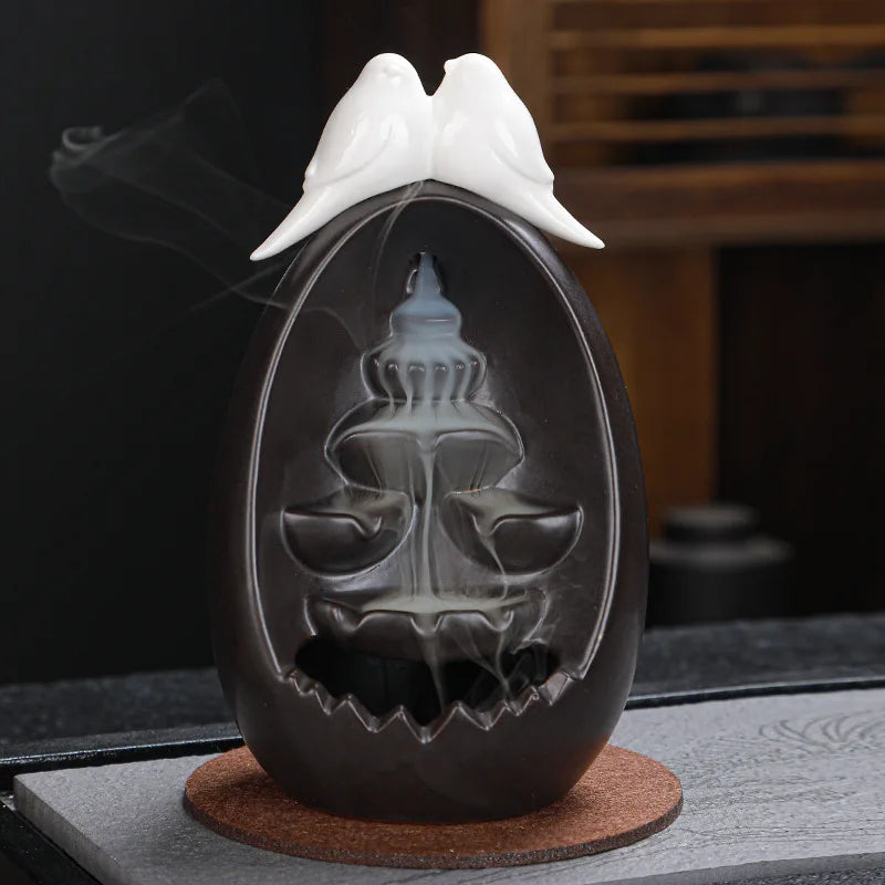 Ceramic Backflow Incense Burners Smoke Waterfall Fountain Meditation Aromatherapy Reflux Incense Holder Buddha Home Zen Decor