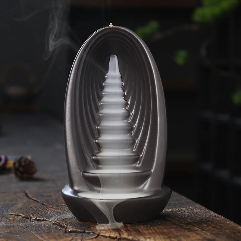 Ceramic Backflow Incense Burners Smoke Waterfall Fountain Meditation Aromatherapy Reflux Incense Holder Buddha Home Zen Decor