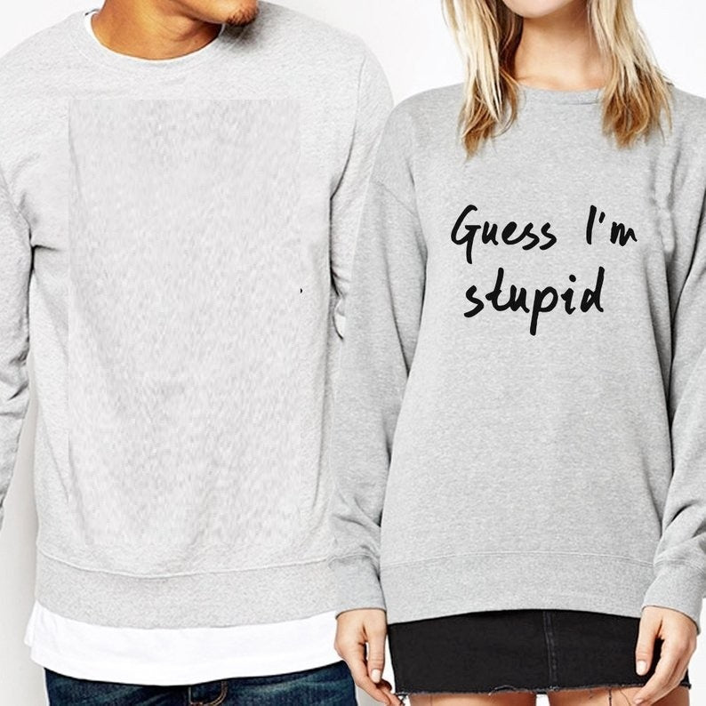 L'm With Stupid And Guess L'm Stupid Couple's European And American Fashion Round Neck Sweater