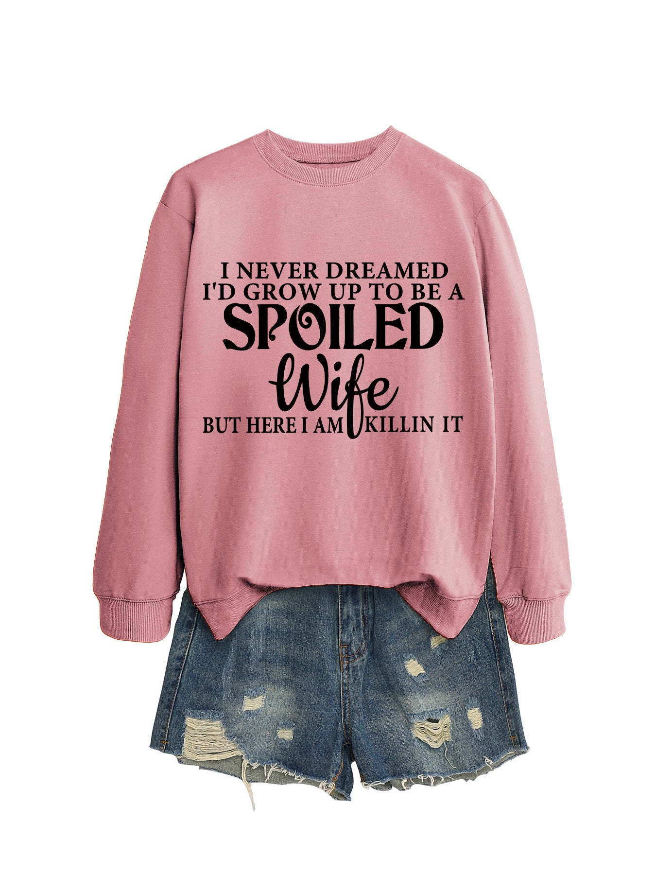 Casual Letters Printed Crew Neck Sweatshirt Women