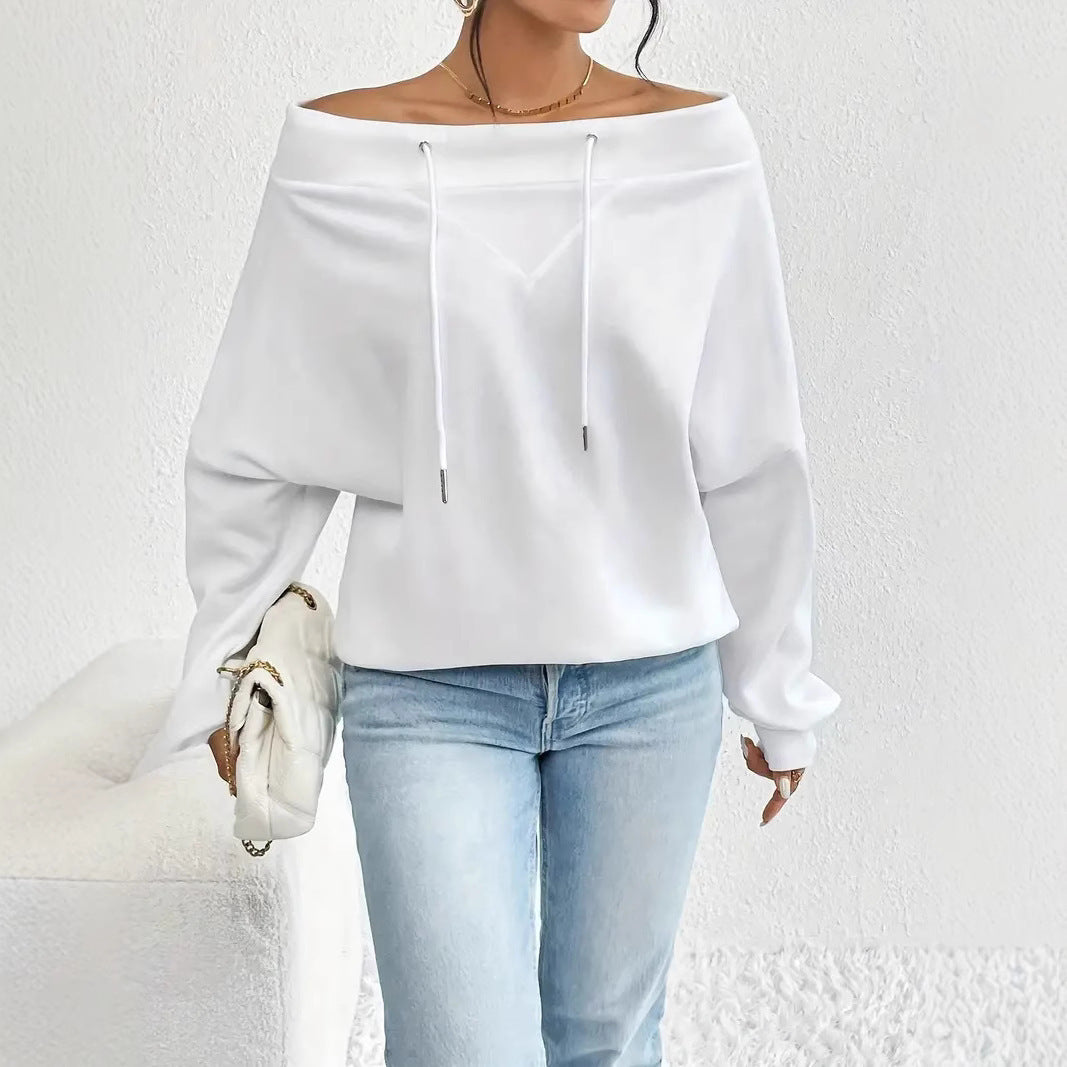 Women's Loose Casual Drawstring Off-the-shoulder Off-shoulder Top