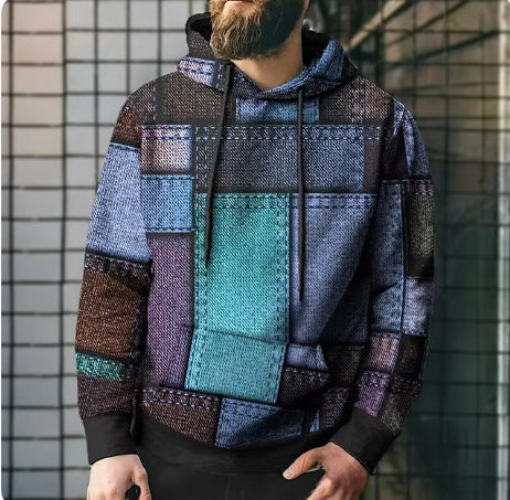 Splicing Plaid Printed Hooded Sweatshirt