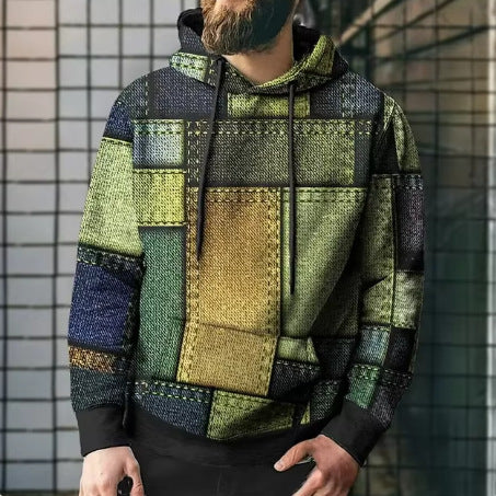 Splicing Plaid Printed Hooded Sweatshirt