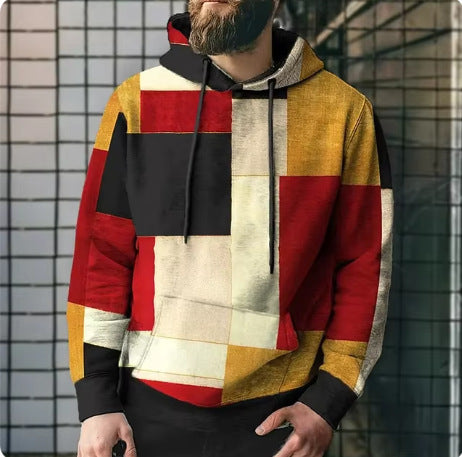 Splicing Plaid Printed Hooded Sweatshirt