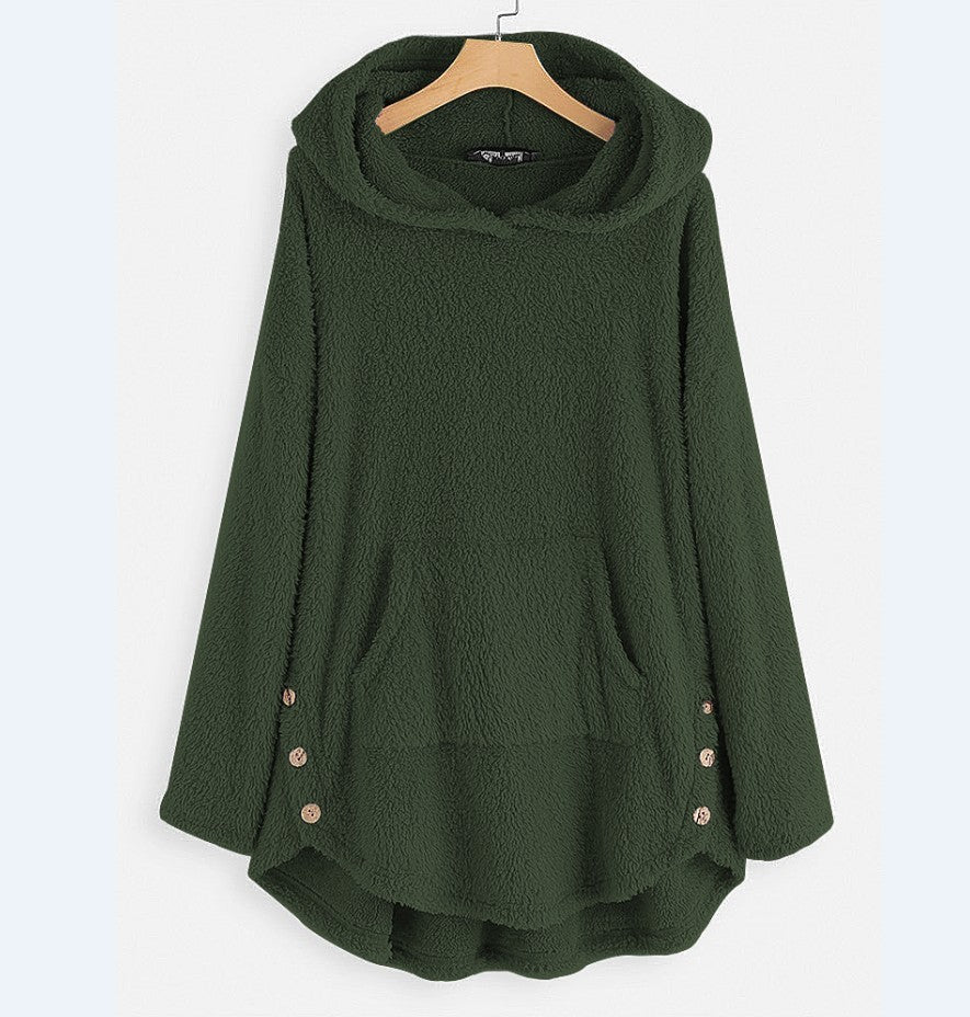 Hooded Pullover Long Sleeve Double-sided Fleece Mid-length Women's Sweater