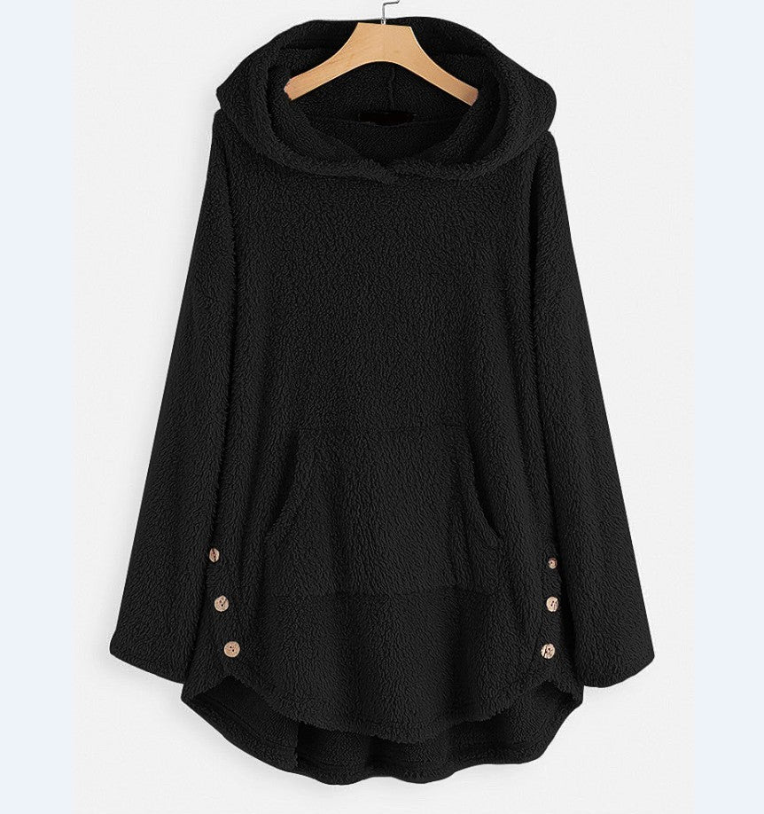 Hooded Pullover Long Sleeve Double-sided Fleece Mid-length Women's Sweater