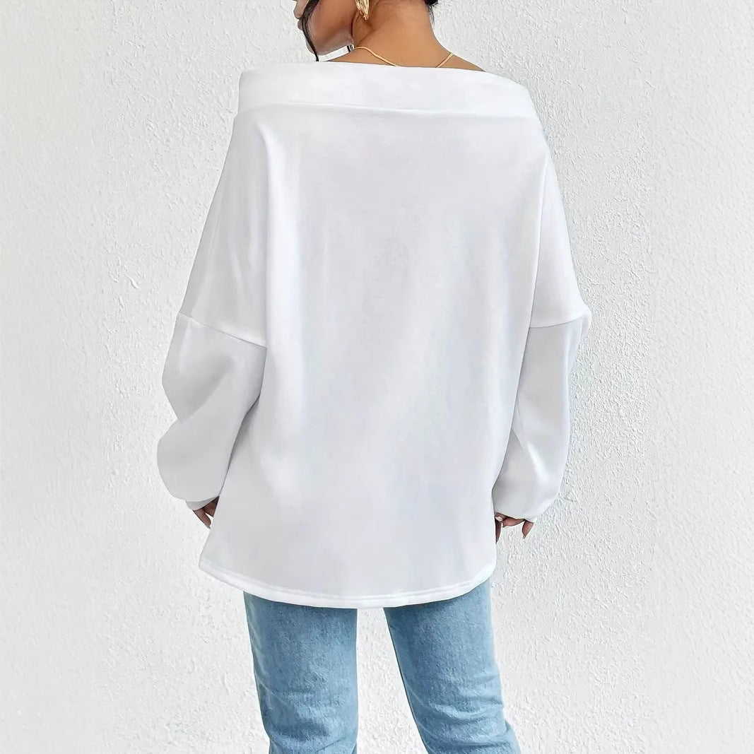 Women's Loose Casual Drawstring Off-the-shoulder Off-shoulder Top