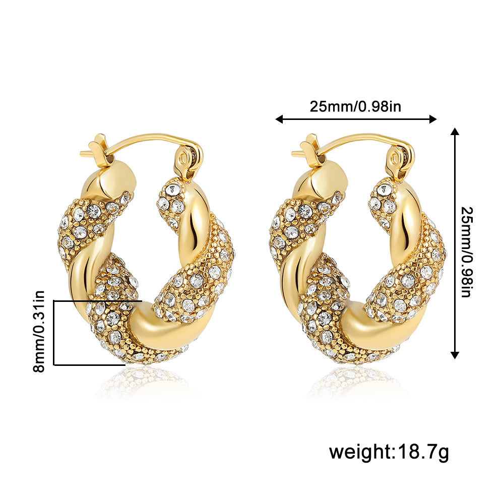 Stainless Steel 18K Gold Plating Twist-knot Earrings With Diamonds