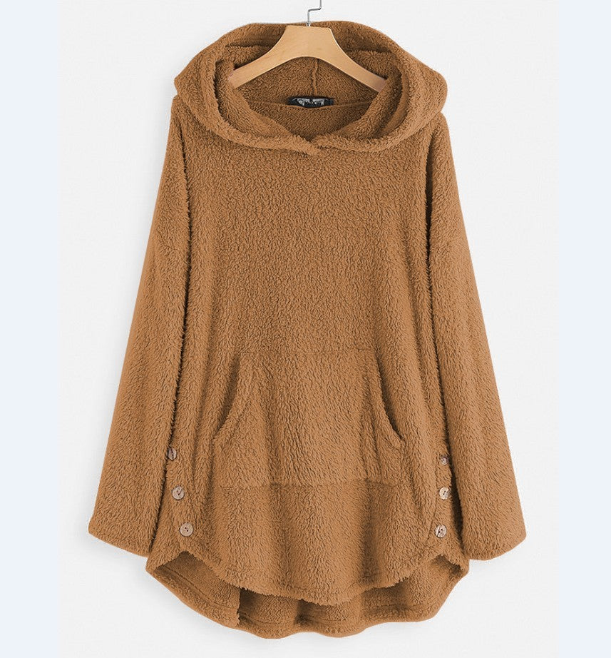 Hooded Pullover Long Sleeve Double-sided Fleece Mid-length Women's Sweater