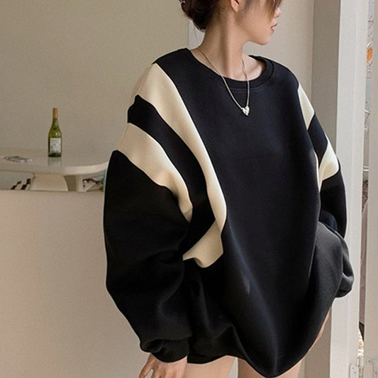 Stitching Contrast Color Design Ins Korean Style Sweater For Women