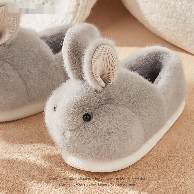 Cute Rabbit Plush Cotton Slippers For Women's Home Use