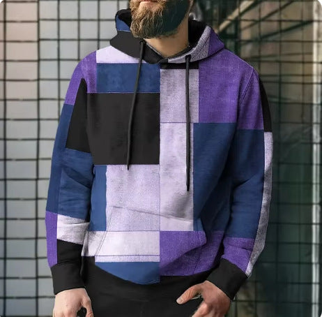 Splicing Plaid Printed Hooded Sweatshirt