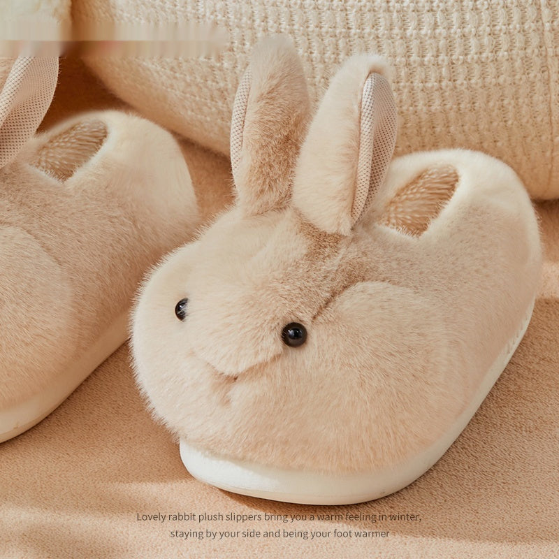 Cute Rabbit Plush Cotton Slippers For Women's Home Use