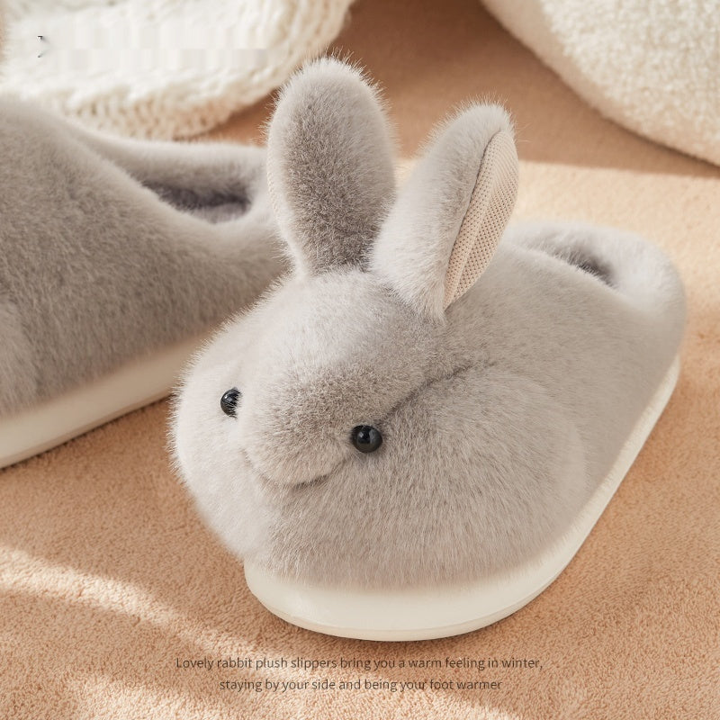 Cute Rabbit Plush Cotton Slippers For Women's Home Use