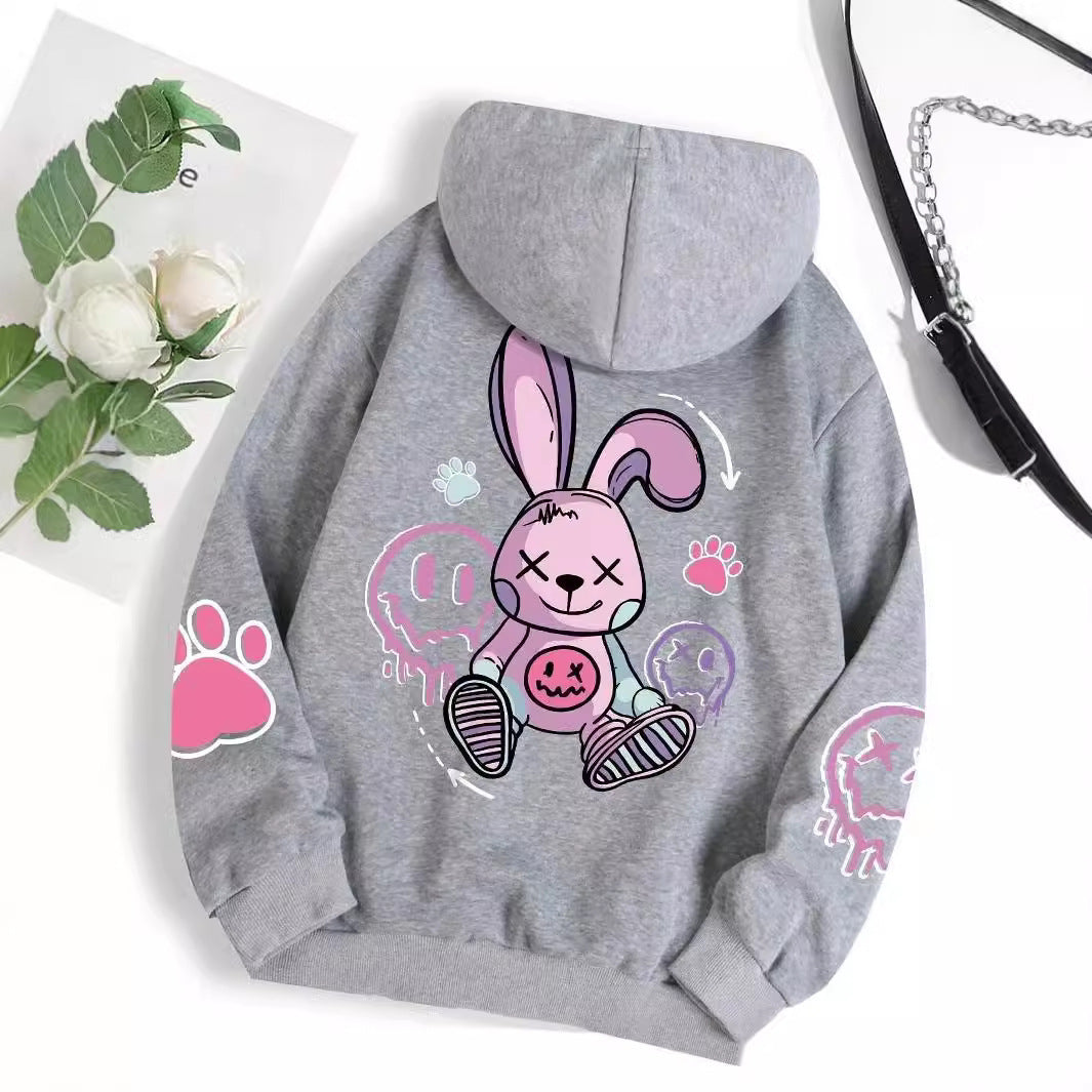 European And American Style Women Drop-shoulder Sleeve Printed Hooded Long Sleeve Sweater Simple New Product