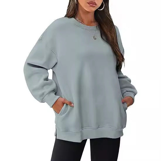 Women's Round Neck Pullover Oversized Loose Velvet Long Sleeve Sweatshirt