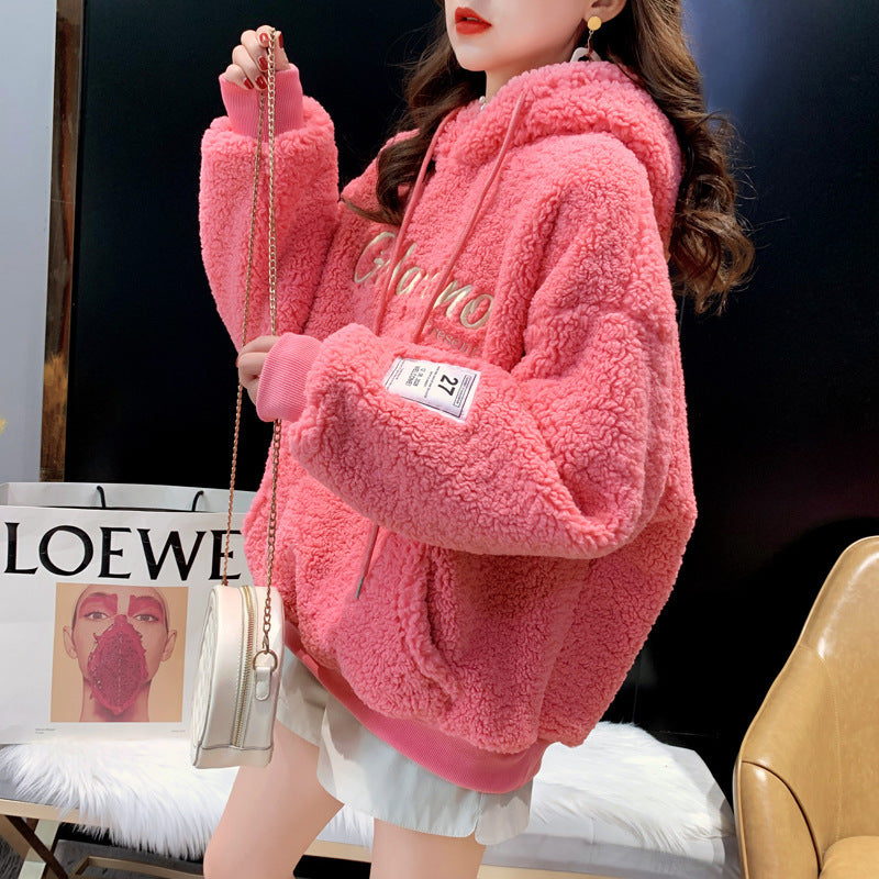 Fashion Embroidery Lamb Wool Sweatshirt Women