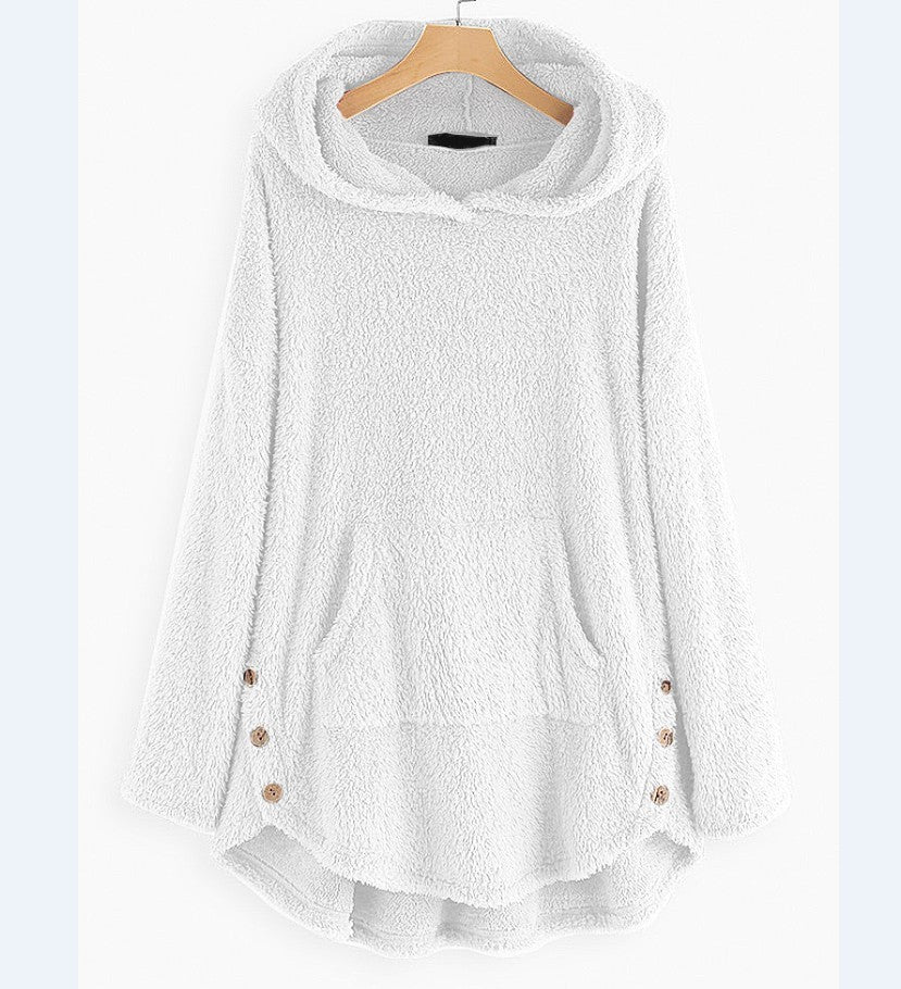 Hooded Pullover Long Sleeve Double-sided Fleece Mid-length Women's Sweater