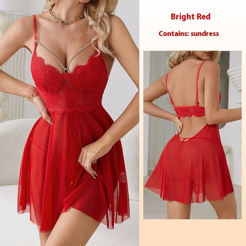 Lingerie Strap Lace Hollow Out See-through Mesh Nightdress