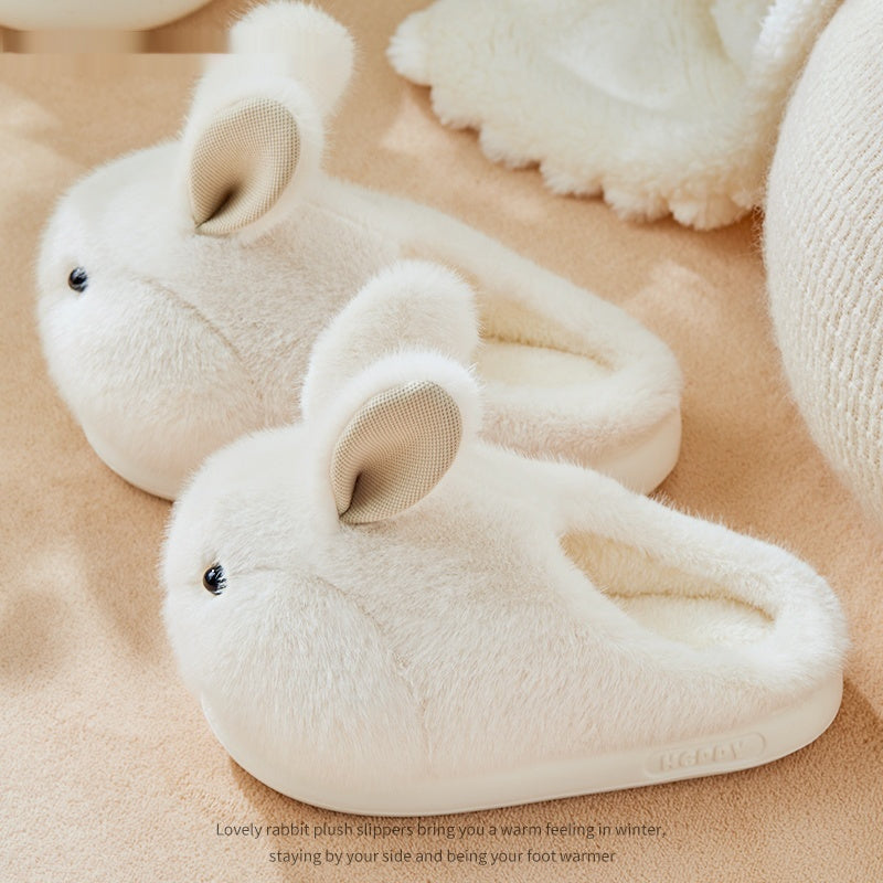 Cute Rabbit Plush Cotton Slippers For Women's Home Use